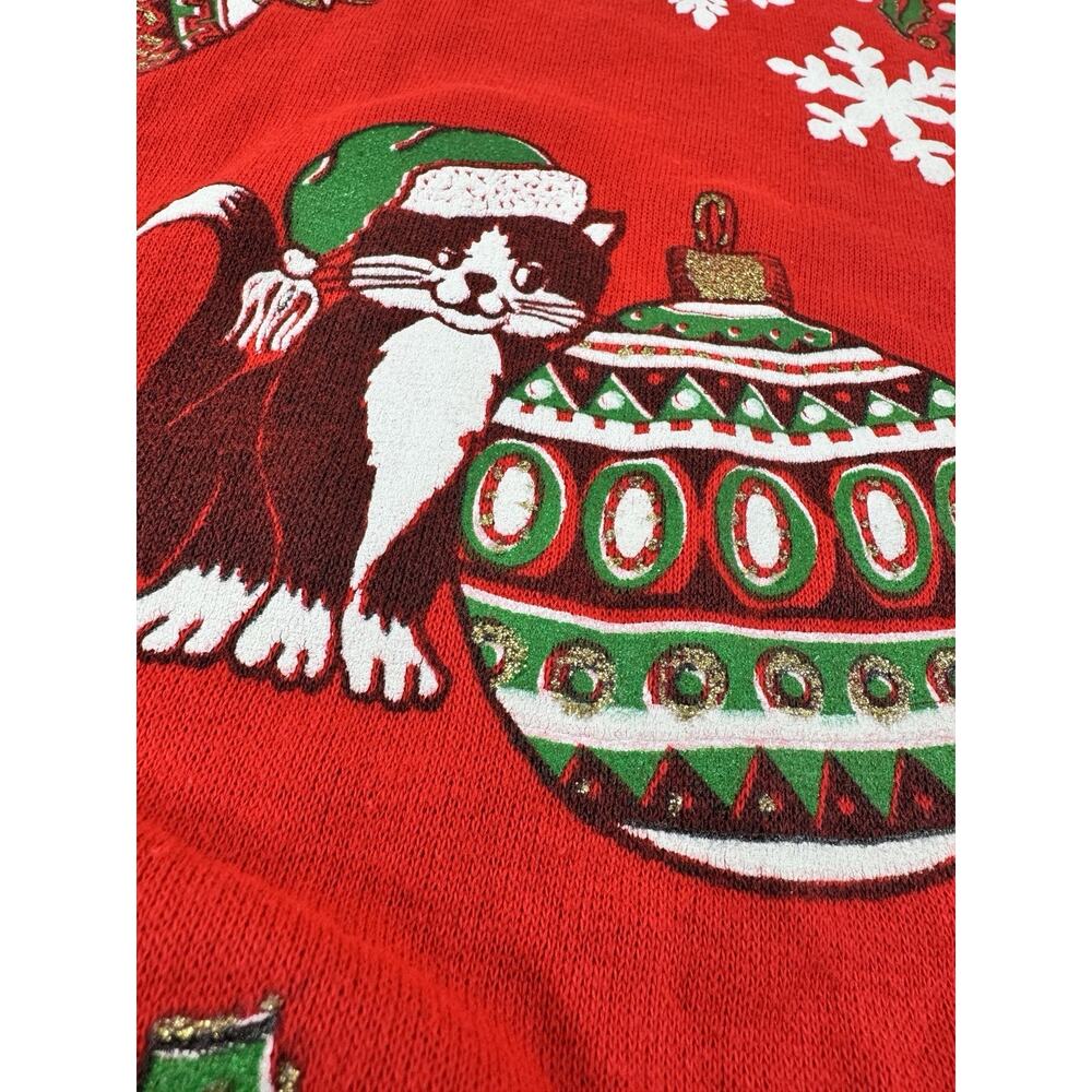 Vintage NutCracker Ugly Christmas Sweater M Red Cats Ornaments Glitter USA Made - Picture 2 of 9